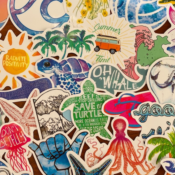 Ocean Life  Animal Sticker Set of 100,  Colorful Waterproof Vinyl Sea Life Decals, Sea Animal Stickers  for waterbottles,  phones, crafts