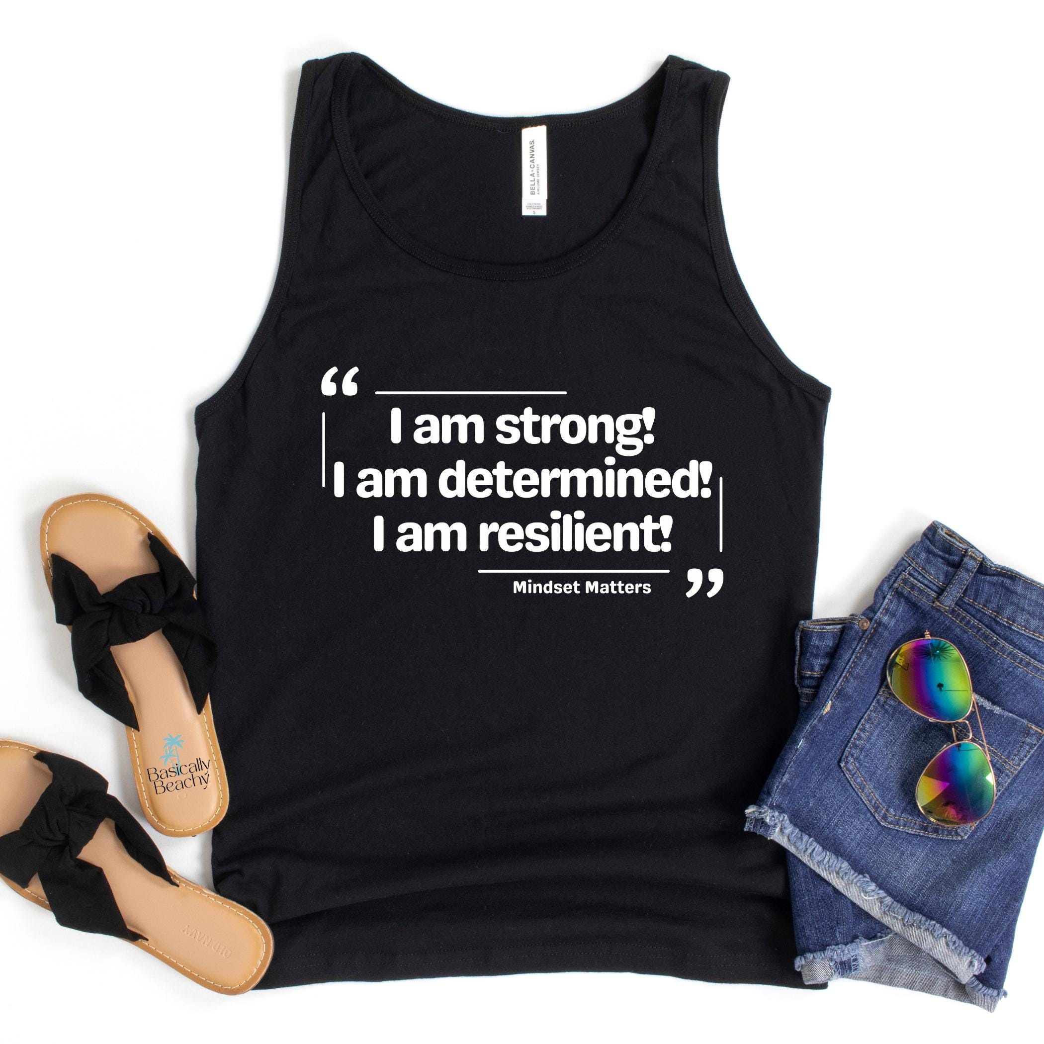 Strong Determined Resilient Unisex Tank Top, Motivational Workout Top, Gym Apparel, Fitness Sleeveless Tee, Mindset Matters Gym Tank Top