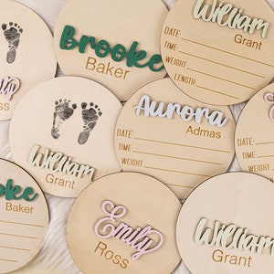 Cartello di annuncio di nascita in legno personalizzato, nome del bambino con statistiche di nascita, cartello in legno per rivelare il nome, targhetta con nome abbinato, cartello per ospedale