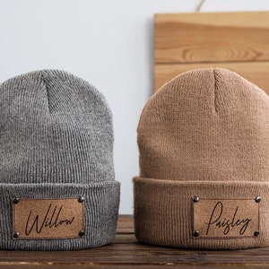 Personalize Baby Beanie With Name,Beanies For Babies,Leather Patch Beanie For Baby Personalized,Custom Newborn Hat Kid Gift,Baby Shower Gift