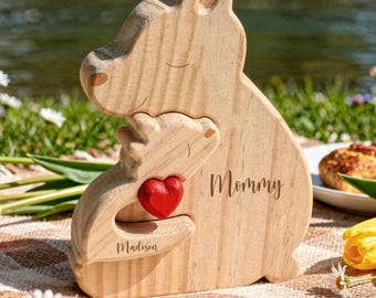 Personalized Single Parent Families Bear Puzzle, Wooden Bear Family Puzzle, Personalized Mother's Day Gifts, Gift for Mom, Family Home Decor