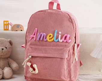 Personalized Corduroy Kids Backpack, Custom Name School Bag，Back to School Gift