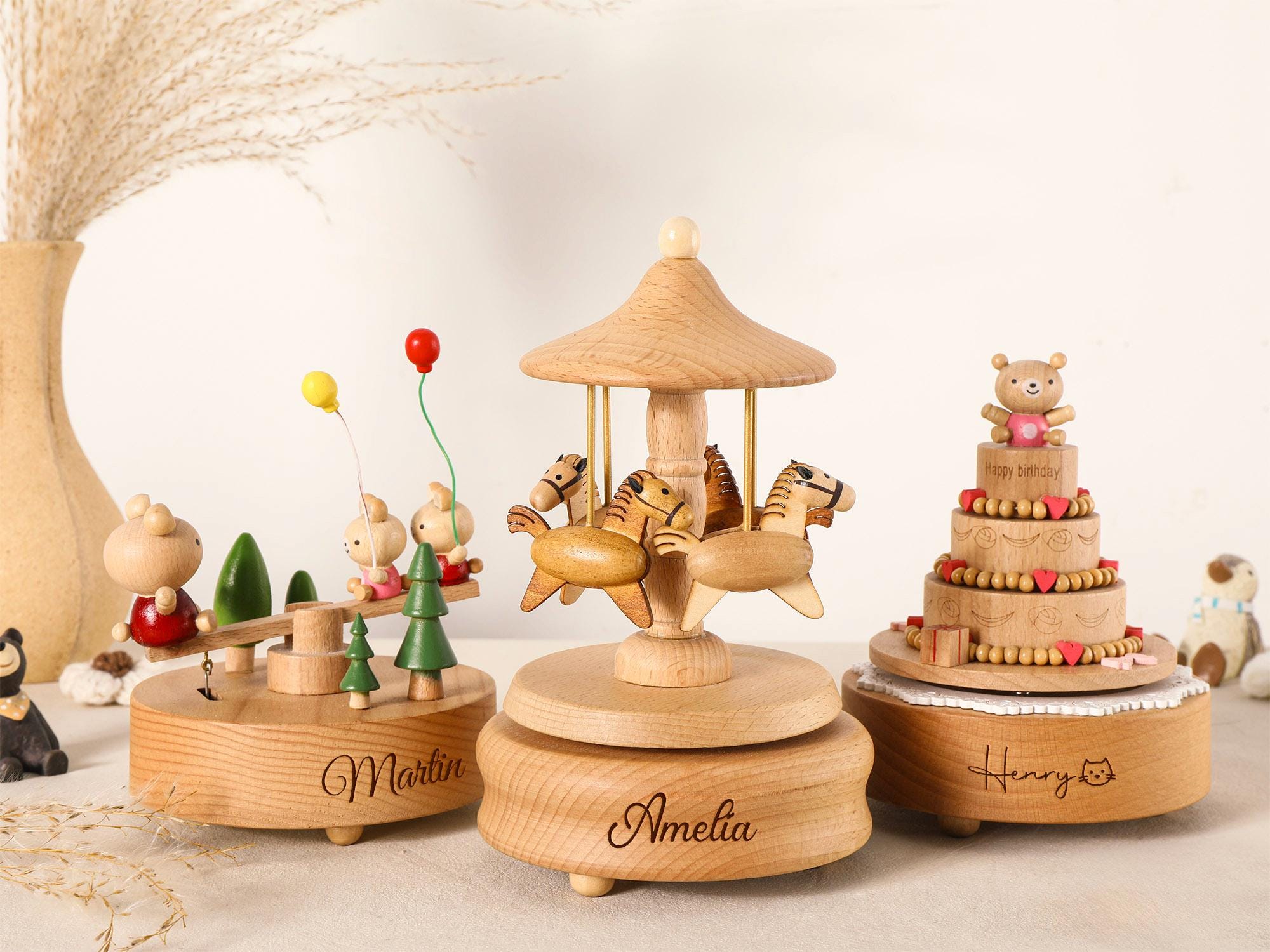 Musical Wooden Ballerina Carousel Keepsake,Engraved Name Music Box,Personalized Wooden Train Music Box,Baby Shower Gift,Newborn Gifts