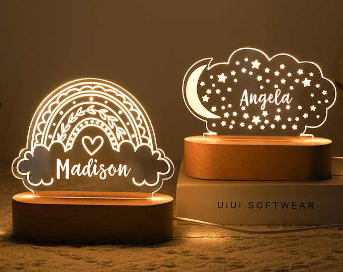 Kid Night Light With Name,Stars And Moon Night Light,Newborn Gift,1st Birthday Gift