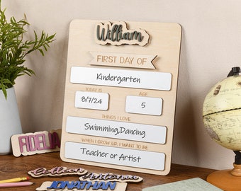 Letrero personalizado para el primer día de clases, letrero para el primer y último día de clases, letrero para el regreso a clases, tablero escolar de madera para regalo de niños, letrero escolar para niños