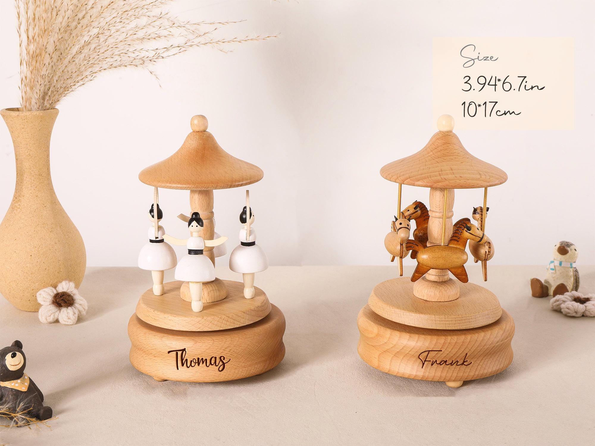 Musical Wooden Ballerina Carousel Keepsake,Engraved Name Music Box,Personalized Wooden Train Music Box,Baby Shower Gift,Newborn Gifts