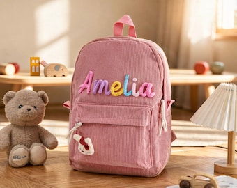 Personalized Corduroy Backpack, Children's Backpack With Name,Toddler Preschool Bag,Gift for Boy & Girl