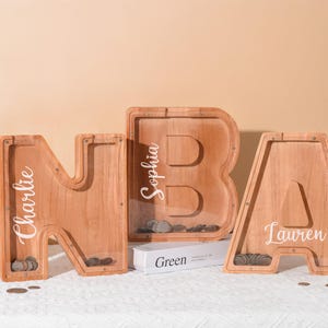 Hucha infantil de madera personalizada con letra, hucha con nombre personalizado, alcancía con letra imagen 10