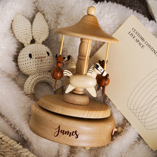 Personalized Wooden Music Box, Engraved Name Music Box, Baby Shower Gift, Newborn Baby Keepsake, Personalized Toys For Kids, Kids gifts