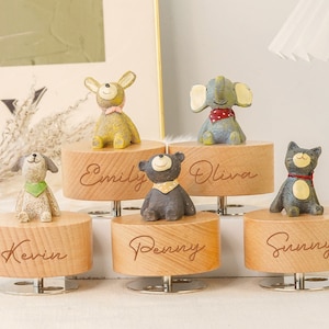 Caja de música de animales personalizada, caja de música con nombre grabado, caja de música de madera personalizada, regalos navideños personalizados para niños, regalo para baby shower, regalos de cumpleaños