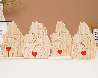 Personalized Wooden Bear Family Puzzle, Engraved Family Name Puzzle, Father's Day Gifts, Gift for Dad, Bear Family Puzzle, Family Home Decor