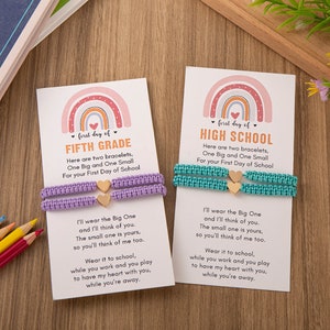 Back to School Heart Bracelet Set,Mom and Me Heart Bracelet,Preschool Bracelet,Gift for First Day of Kindergarten,Braided Matching Bracelet
