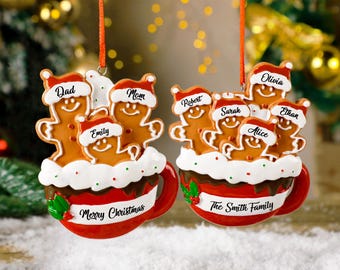 Adorno navideño personalizado de pan de jengibre 2026, decoración de resina con nombre familiar personalizado, adorno familiar de resina, decoración navideña, regalos de Navidad