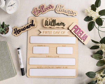 Letrero de primer y último día de clases, letrero personalizado para el primer día de clases, letrero de regreso a clases, tablero escolar de madera personalizado, regalo para estudiantes.