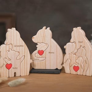 Personalized Single Parent Families Bear Puzzle, Wooden Bear Family Puzzle, Personalized Father's Day Gifts, Gift for Dad, Family Home Decor
