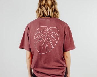 Monstera Plant Baggy Graphic Tee for Monstera Lover Oversized Graphic Tee Tropical Plant Oversized Comfort Colors Tee Shirt Front Back