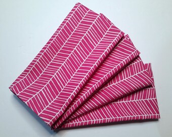 Large Cloth Napkins (Set of 4, 18") Fuchsia Herringbone Geometric Everyday Dinner Luncheon Cotton Napkins Hostess Gift