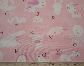 3 YARDS Cotton Quilting Fabric - Free Spirit Animal Alphabet in Pink BABY TALK Collection by David Walker