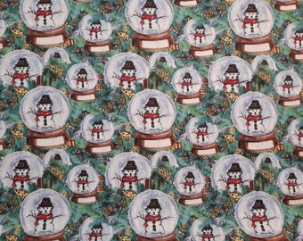 3 YARDS Cotton Fabric - MDG CHRISTMAS Bear Snow Globes in Green