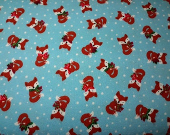 FLANNEL Timeless Treasures Fox in Sky, JINGLE ALL ThE WaY Cotton Flannel - Sold by the  Yard