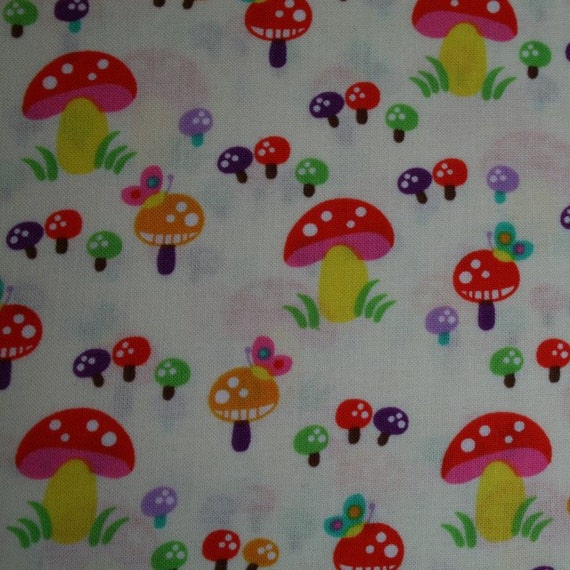 Bright Whimsical Multicolored Mushrooms Quilt Cotton Fabric Etsy