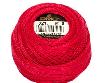 DMC Pearl / Perle Cotton Thread Balls Size 8 CHRISTMAS RED 321