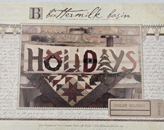 Primitive Folk Art Wool Applique Pattern - WOOLEN HOLIDAY - Buttermilk Basin Pattern