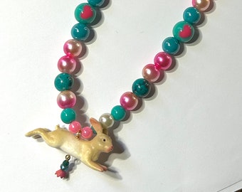 Little Rabbit Beaded Necklace handmade bunny pendant