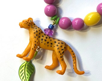 Cheetah Pendant Necklace beaded necklace bright happy colorful jewelry