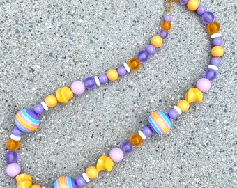 Hi-C Orange and Purple Beaded Necklace