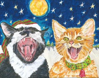 Cats Singing Christmas Carols Painting On Canvas Board by Chery Holmes "The Catnip Singers"