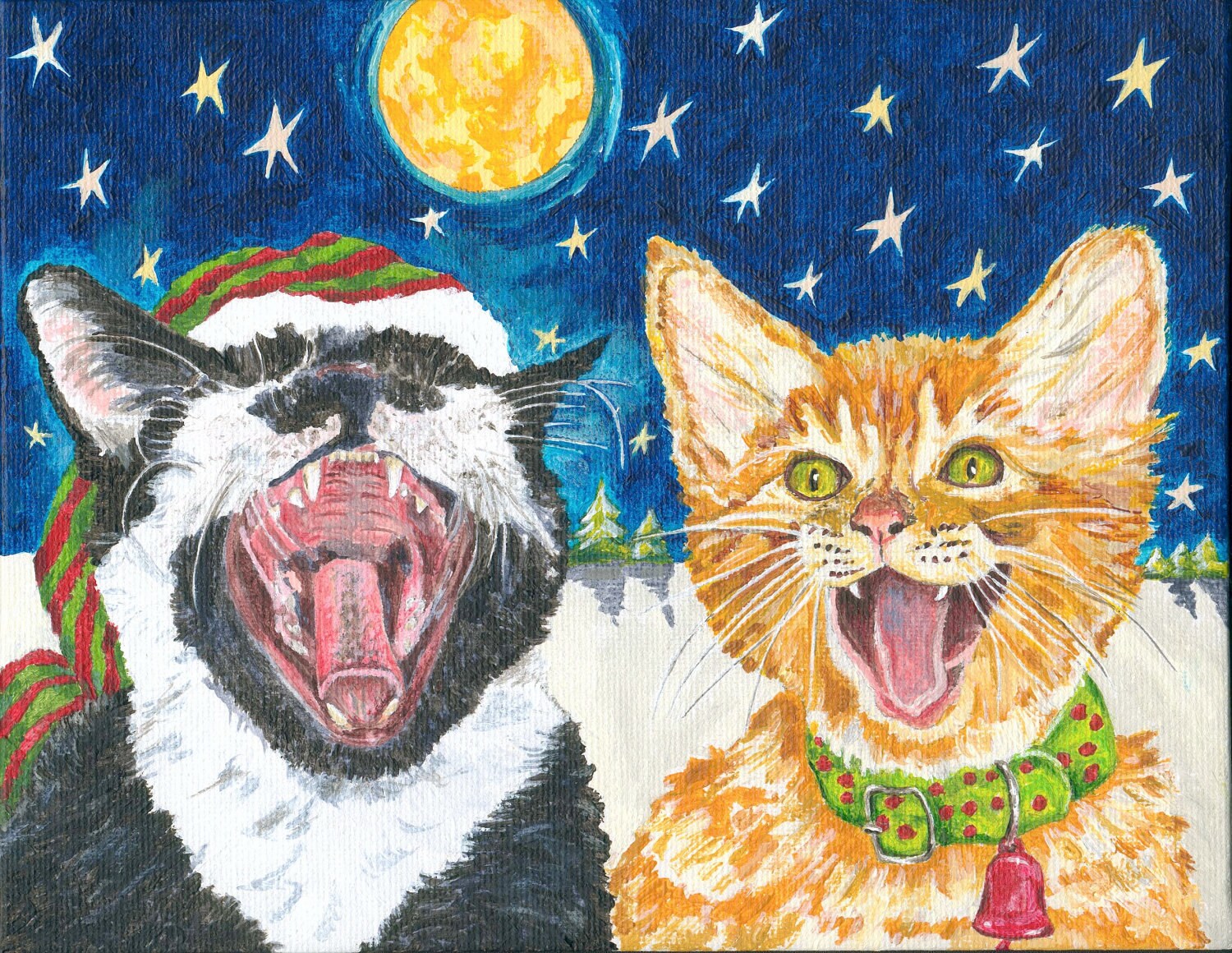 CATS Singing Christmas Carols Set of Blank Christmas Cards by Chery Holmes Etsy