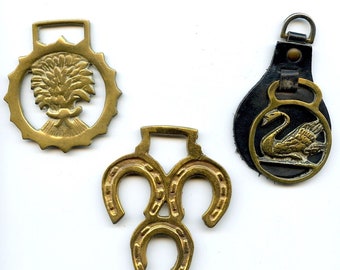 Vintage Brass Horse Harness Medallions Set of 4 GeorgeV Swan  Wheat Horseshoes