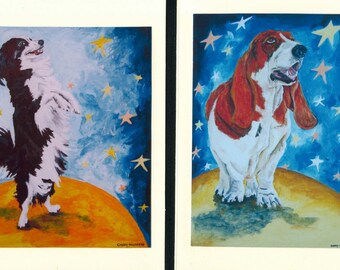 Set Of Greeting Cards Dogs and Moon And Stars From Original Paintings