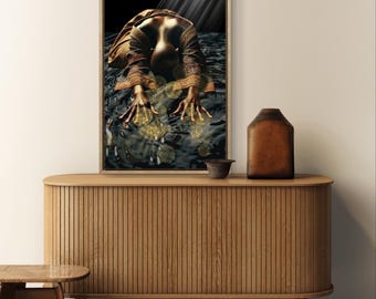 Impresión de arte de pared con arco hacia abajo, impresión de arte de pared africano, arte de pared enmarcado, impresión de bellas artes de mujer negra, arte de pared de mujer, regalos para mujeres, retrato de mujer