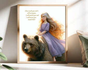 Te he creado y te llevaré Isaías 46:4, Arte de pared para niños, Lámina bíblica de acuarela, Lámina cristiana, Póster para dormitorio de niñas