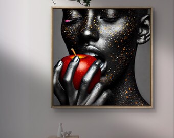 Impresión de arte mural contemporáneo africano, fruto profético, arte abstracto de mujer negra, arte negro, arte mural grande, impresión enmarcada de mujer negra/abstracta