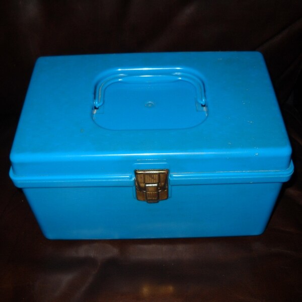 Vintage Wil Hold Wilson turquoise sewing box with notions Reserved for Victwo4