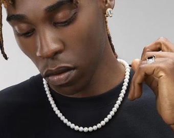 Collier de perles d'imitation Rock pour hommes, Hip Hop, collier de perles pour hommes et femmes, ras du cou, bijoux de fête à la mode, cadeau