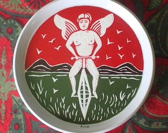 Obraz na talerzu z motywem roweru z tyłu - Oryginalny obraz z kartami do gry - Dekoracja do pokera Texas Hold'em Dekoracja do jaskini człowieka 8-calowa płyta z grafiką rowerową