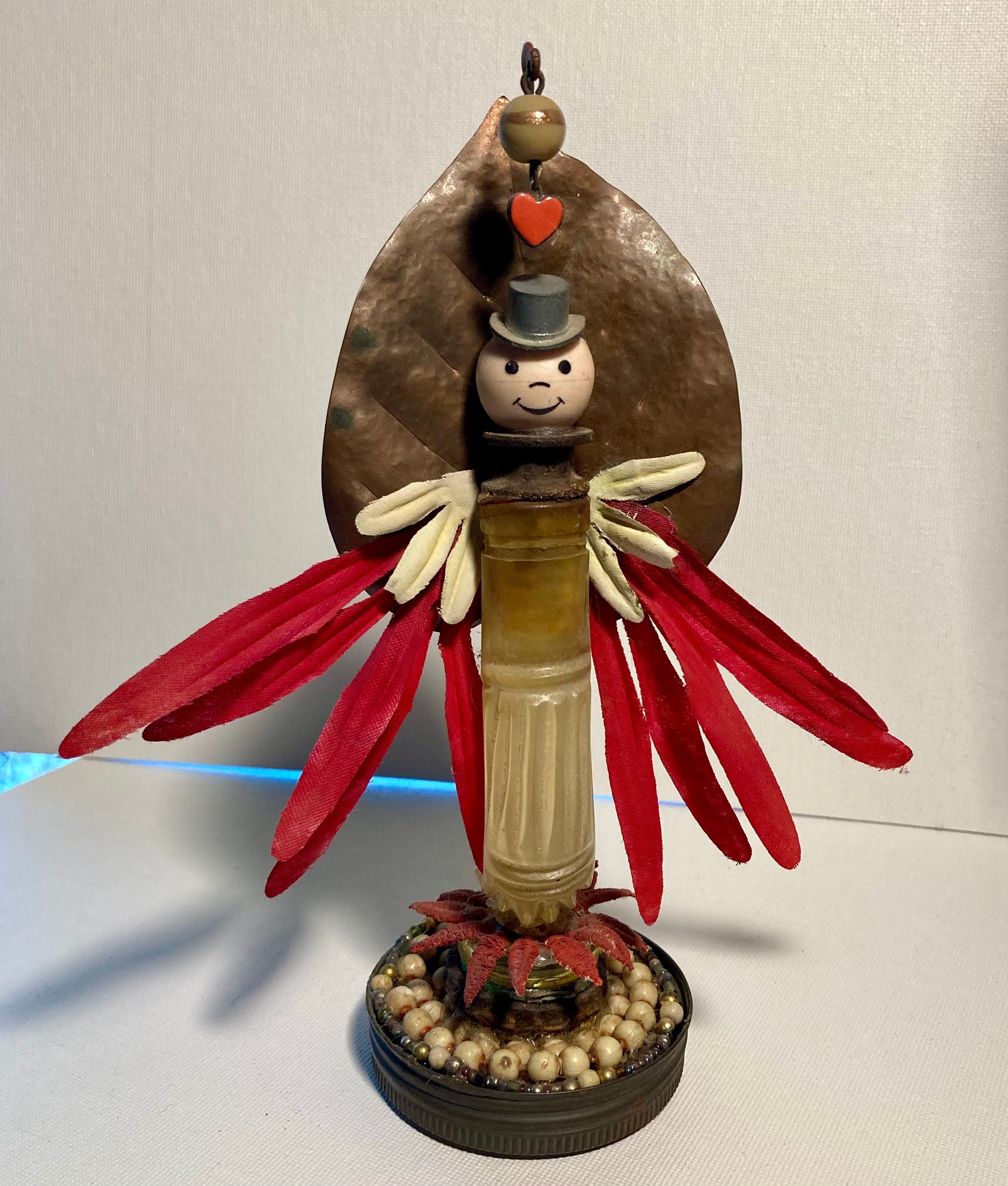 Lover Boy Art Assemblage - Original Sculpture Made of Found Objects - Valentines Heart Fk Artwork