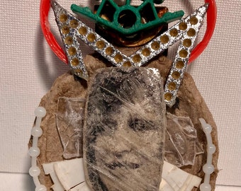 Bette Midler Icon Portrait Assemblage with Found Objects - the Divine Miss M - Outsider Art Wall Hanging Artwork by Sara Pulver