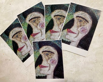 5 Crow Girl Art Collage Postcards - Sara Pulver 3crows Art Artwork Raven Beak 4"x6" Card Print