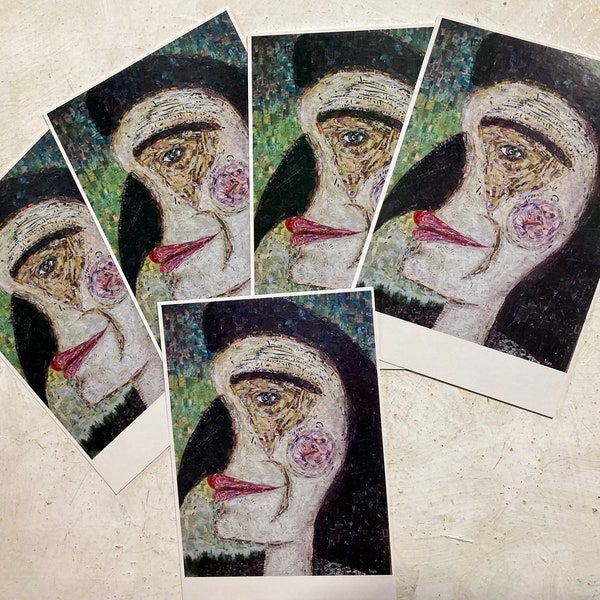 5 Crow Girl Art Collage Postcards - Sara Pulver 3crows Art Artwork Raven Beak 4"x6" Card Print