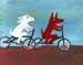 Dogs Riding Bikes ACEO Print Folk Art Animal Card 