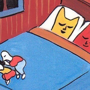 Grappige kat kaart - katten slapen in bed kaart volkskunst kaart - schattige kat kaart verjaardag kat kaart lege kat kaart twee katten kaart kunst door Sara Pulver afbeelding 2