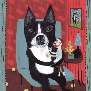 Custom Quirky Pet Portrait or Memorial Painting - Whimsical Funny Cat Dog Art 8x10 Sara Pulver 3crows Commission