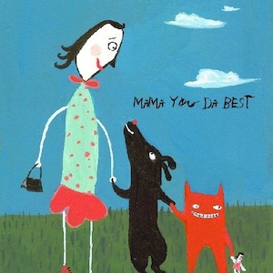 Carte de fête des mères amusante - Mama You Da Best - Carte d'anniversaire de maman art folklorique art folklorique chat et chien noir