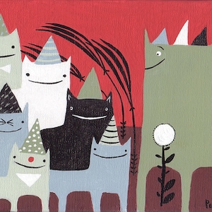 Cats in Hats Card  - Happy Cat Birthday Card Cat Retirement Card From All of Us the Gang, Office Card Group Card Family Card