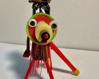 Dog Assemblage Art Sculpture - Original Found Object Artwork Outsider Folk Art by 3crows Sara Pulver